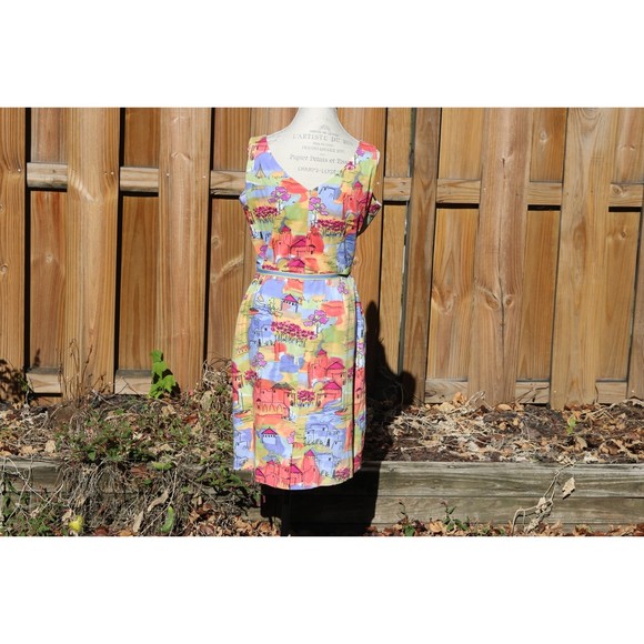 Coldwater Creek Pastel-Colored Tuscan Double V Sheath Dress Lined Size 12 - Picture 5 of 7